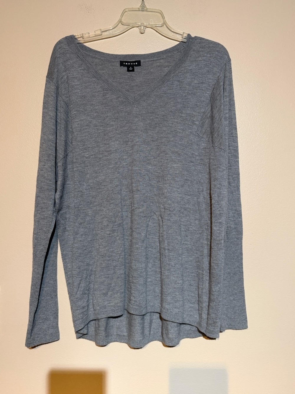 Trouve Heather Blue Long Sleeve V-Neck Top